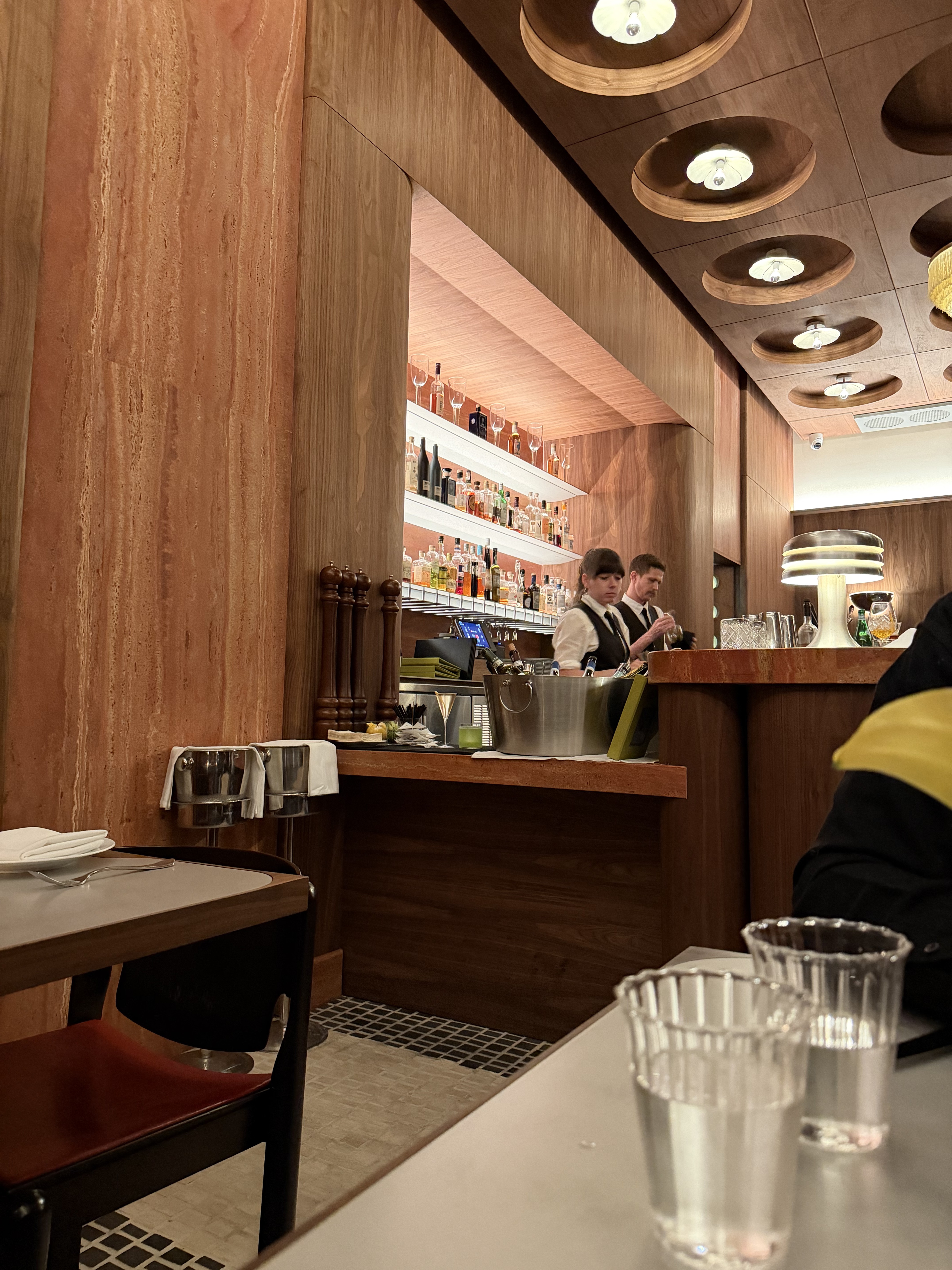 The wood-paneled interior and bar at Bar di Bello in Silver Lake